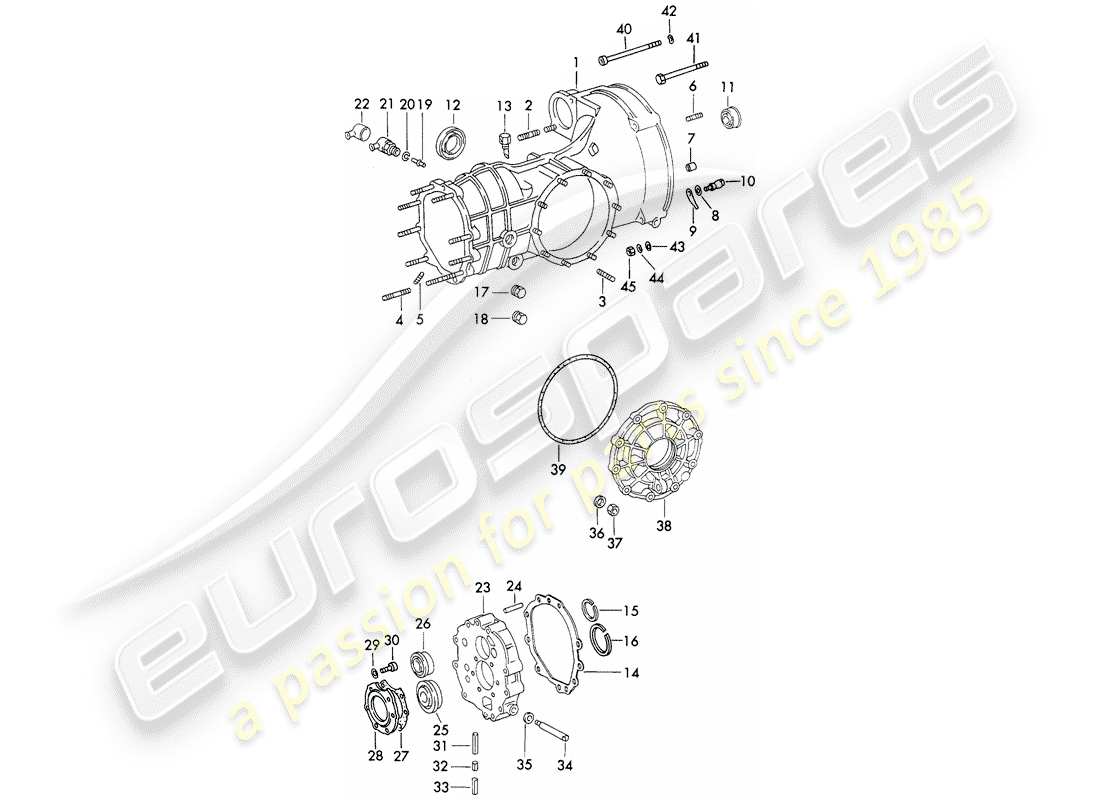 porsche 1973 (911) trasmissione di ricambio - cassa trasmissione - pressofusione - d >> - mj 1971 schema delle parti