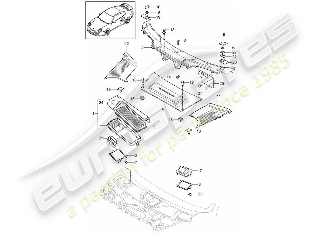 porsche 2013 (997-2 turbo / gt2 rs) filtro antiparticolato schema delle parti