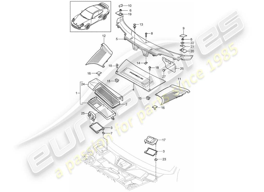 porsche 911 t/gt2rs (2013) filtro antiparticolato diagramma delle parti