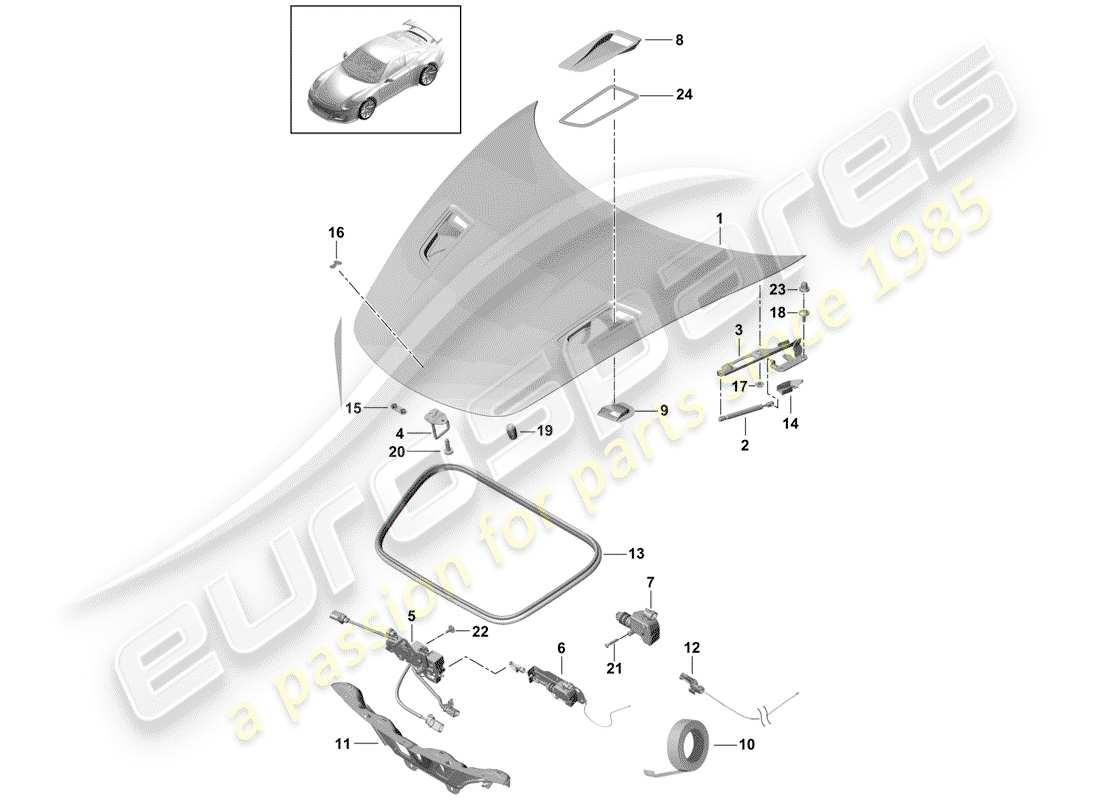 porsche 2016 (991-1 r/gt3/rs) cappuccio diagramma delle parti