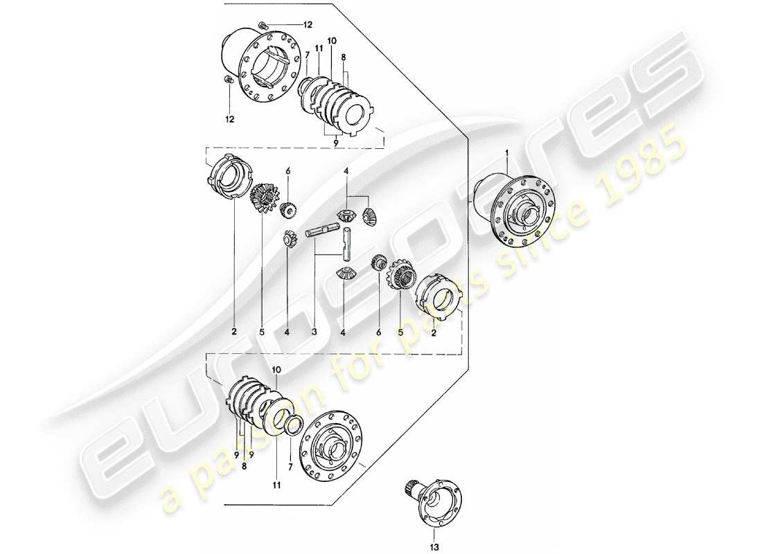 porsche 1981 (924) differenziale a slittamento limitato - cambio manuale - g31.01/02/03 diagramma delle parti