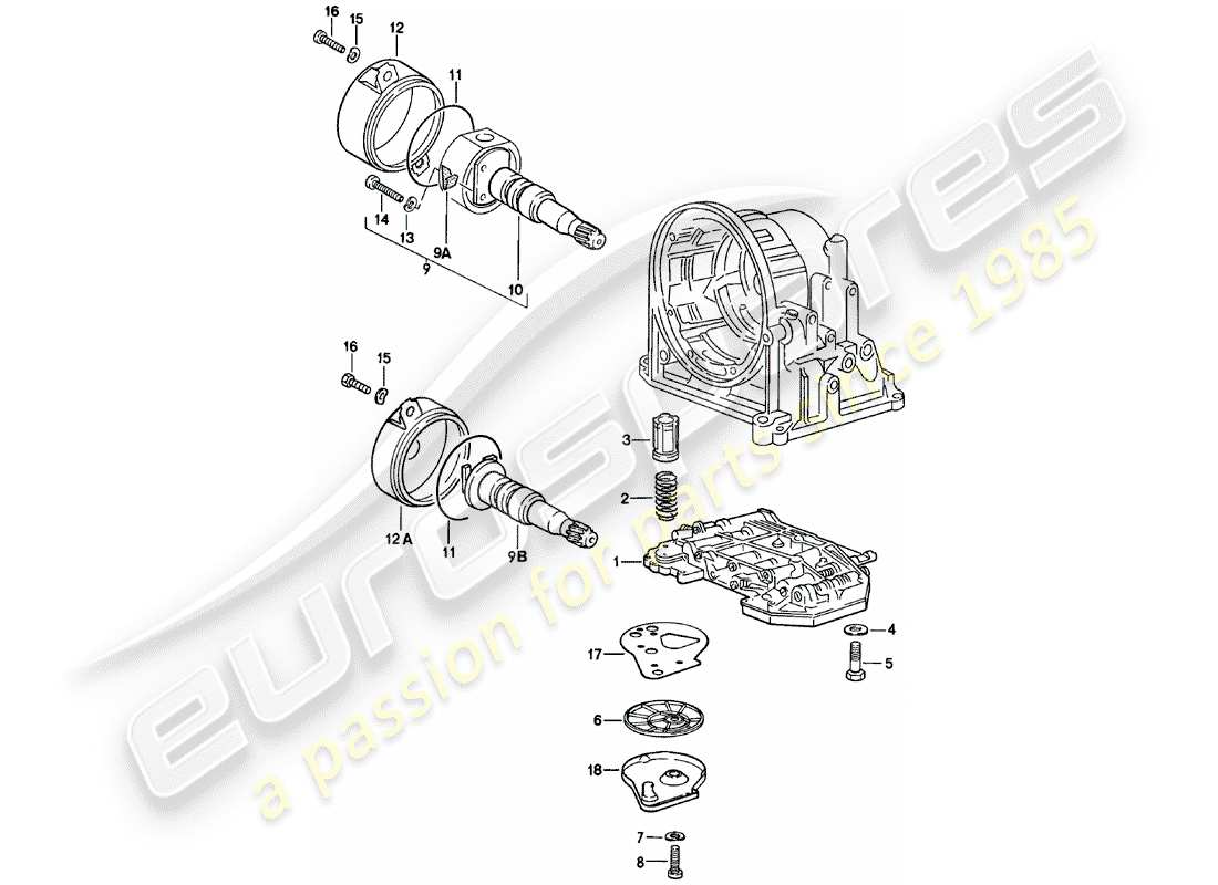 porsche 1981 (924) corpo valvola cambio - regolatore - filtro olio - cambio automatico schema particolare