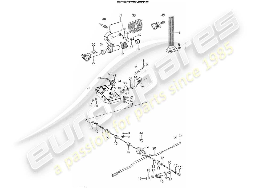 porsche 1971 (911) pedali diagramma delle parti
