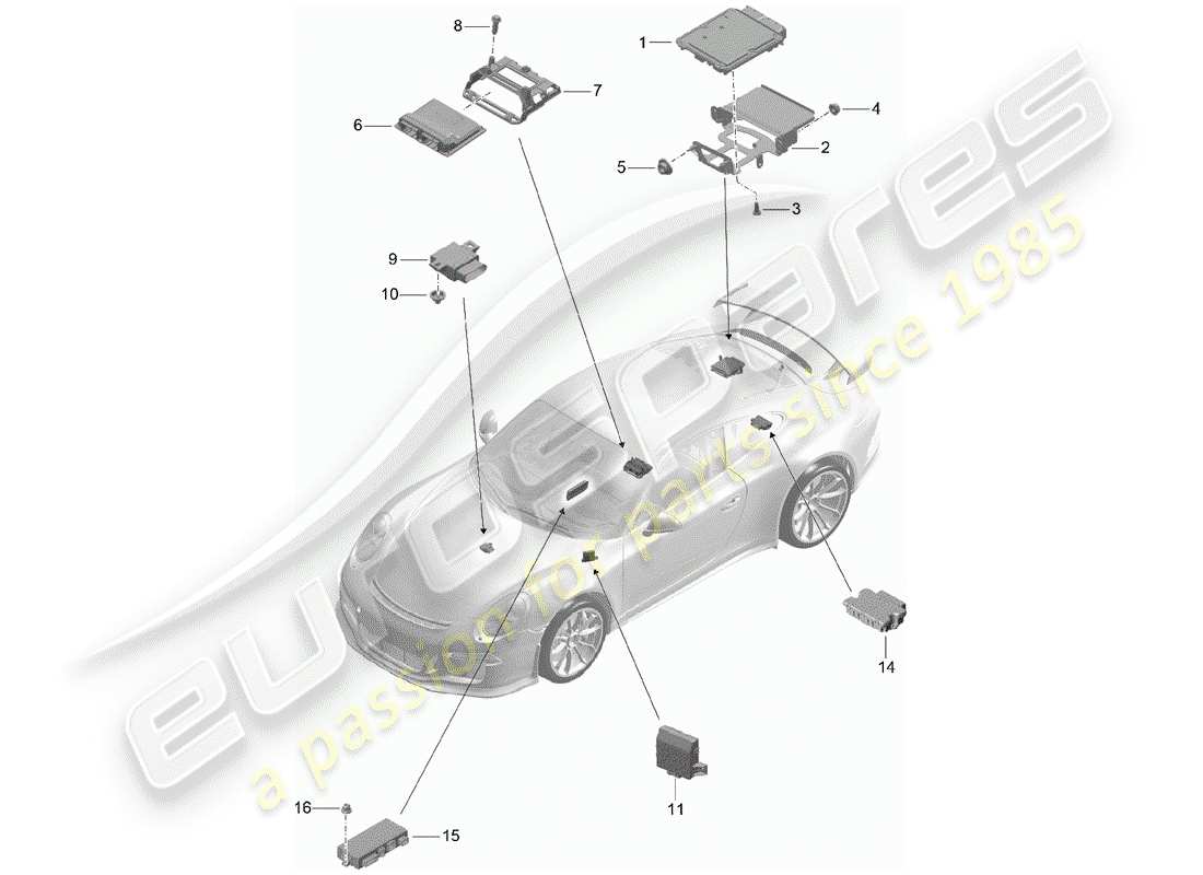 porsche 2016 (991-1 r/gt3/rs) unità di controllo schema delle parti