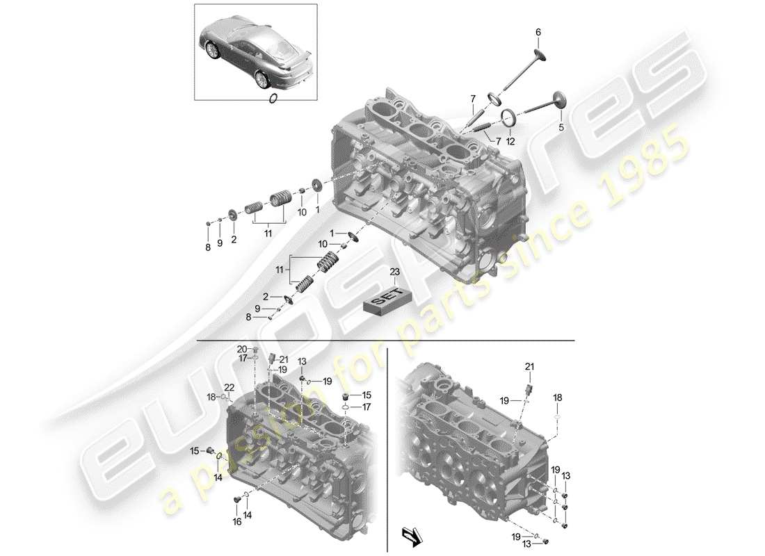 porsche 2016 (991-1 r/gt3/rs) schema delle parti della testa cilindro