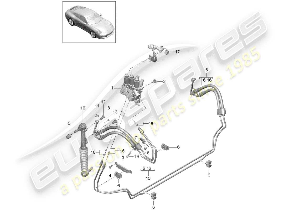 porsche 2020 (991-2) schema delle parti della linea idraulica