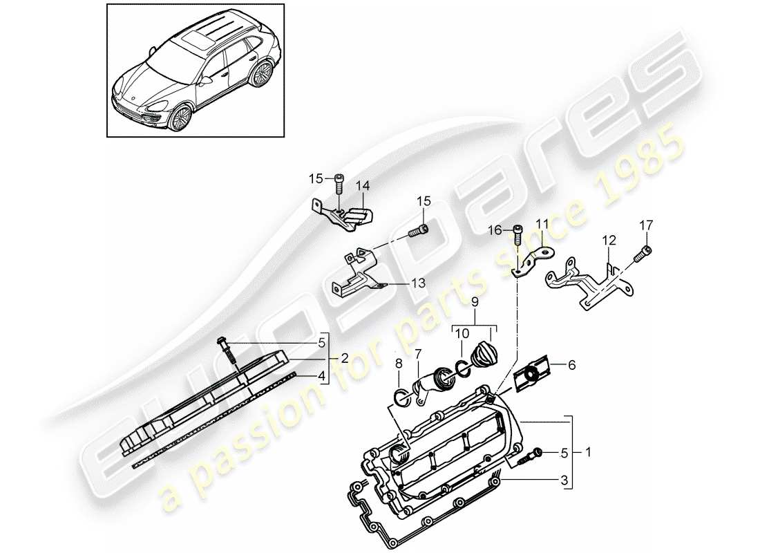 porsche 2013 (cayenne e2 92a) diagramma delle parti del coperchio valvola