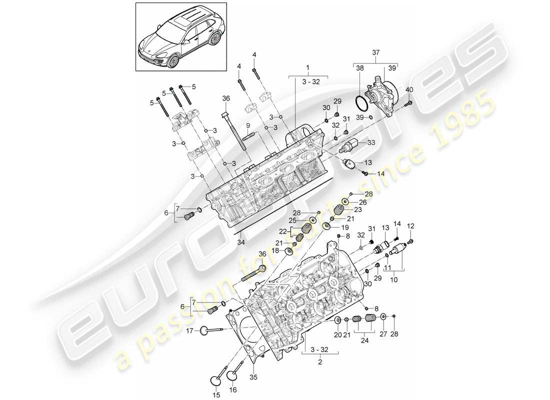 porsche 2014 (cayenne e2 92a) schema delle parti della testa cilindro
