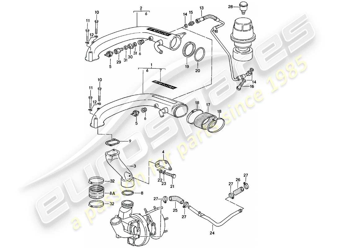 porsche 1981 (924) diagramma delle parti turbocompressore