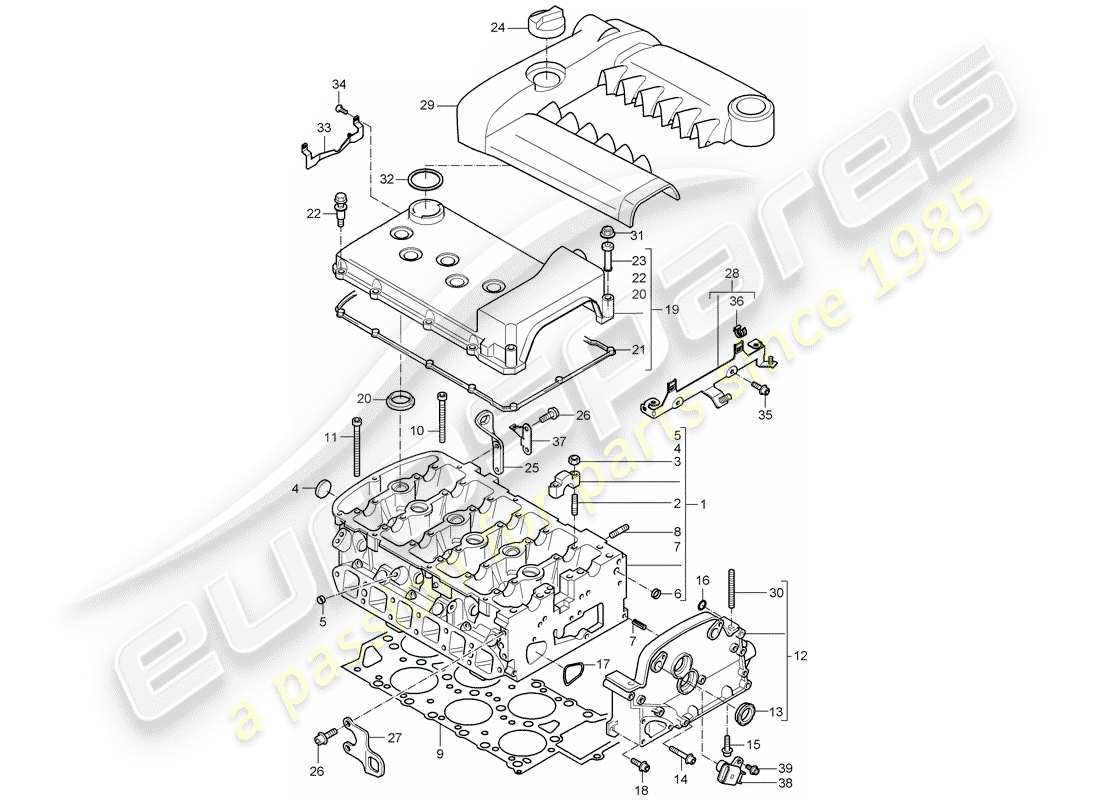 porsche 2004 (cayenne e1 9pa) schema delle parti della testa cilindro
