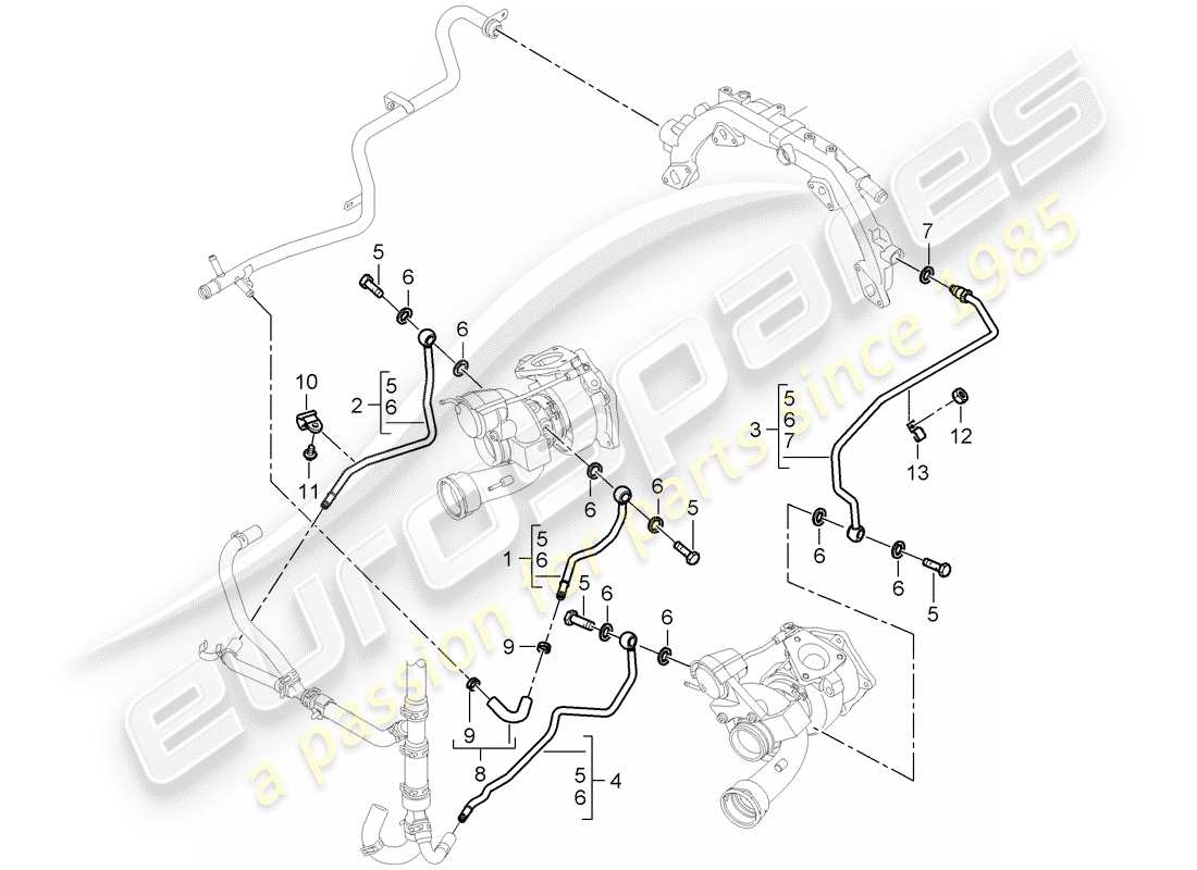porsche 2007 (cayenne e1 9pa) turbocompressore gas di scarico diagramma delle parti
