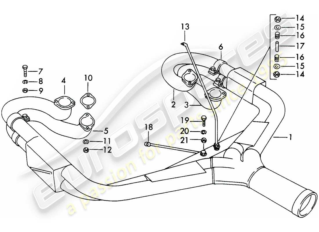 porsche 1960 (356b/356c) impianto di scarico - versione sportiva diagramma delle parti