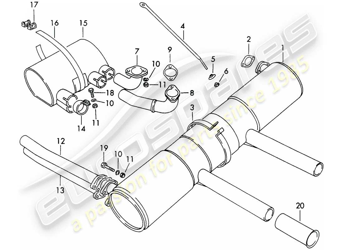 porsche 1963 (356b/356c) impianto di scarico diagramma delle parti