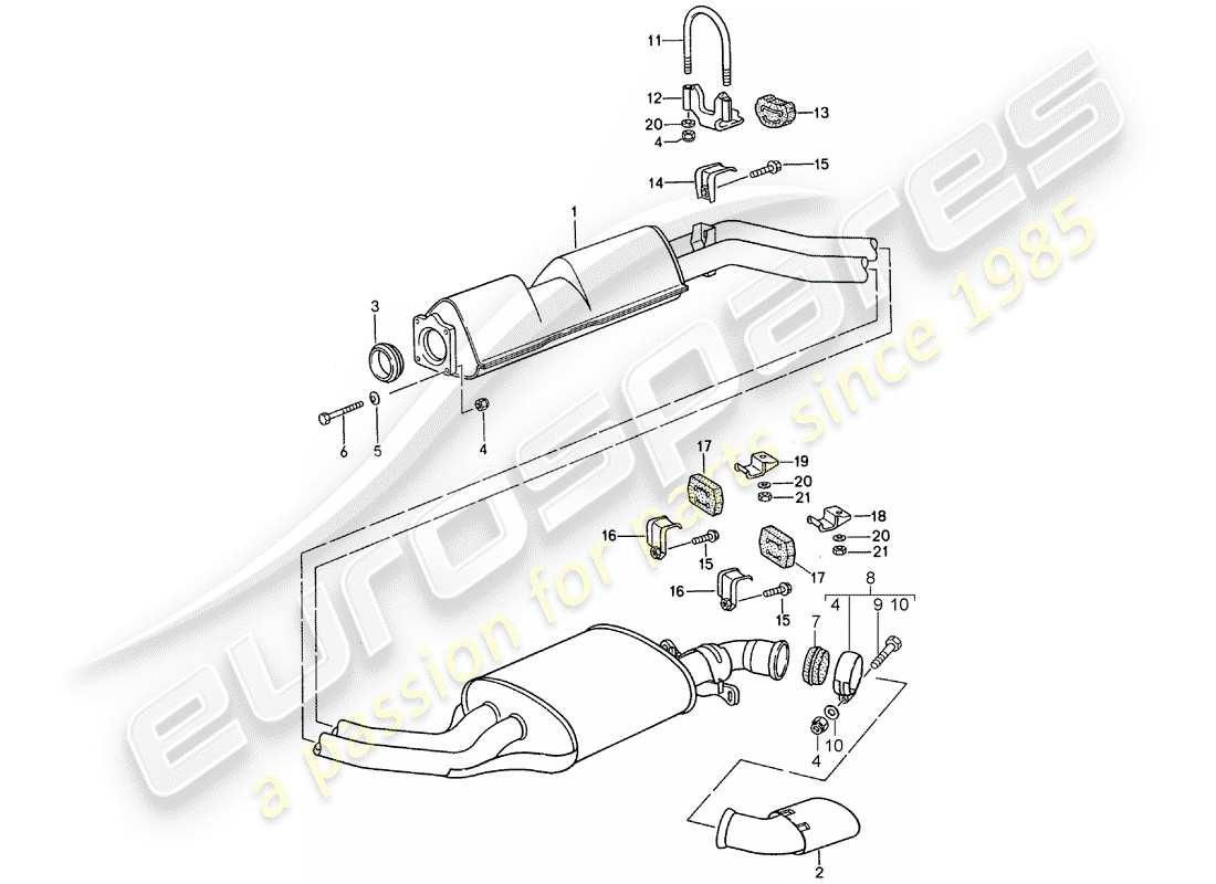 porsche 1994 (968) sistema di scarico - marmitta di scarico centrale - silenziatore di scarico posteriore schema delle parti