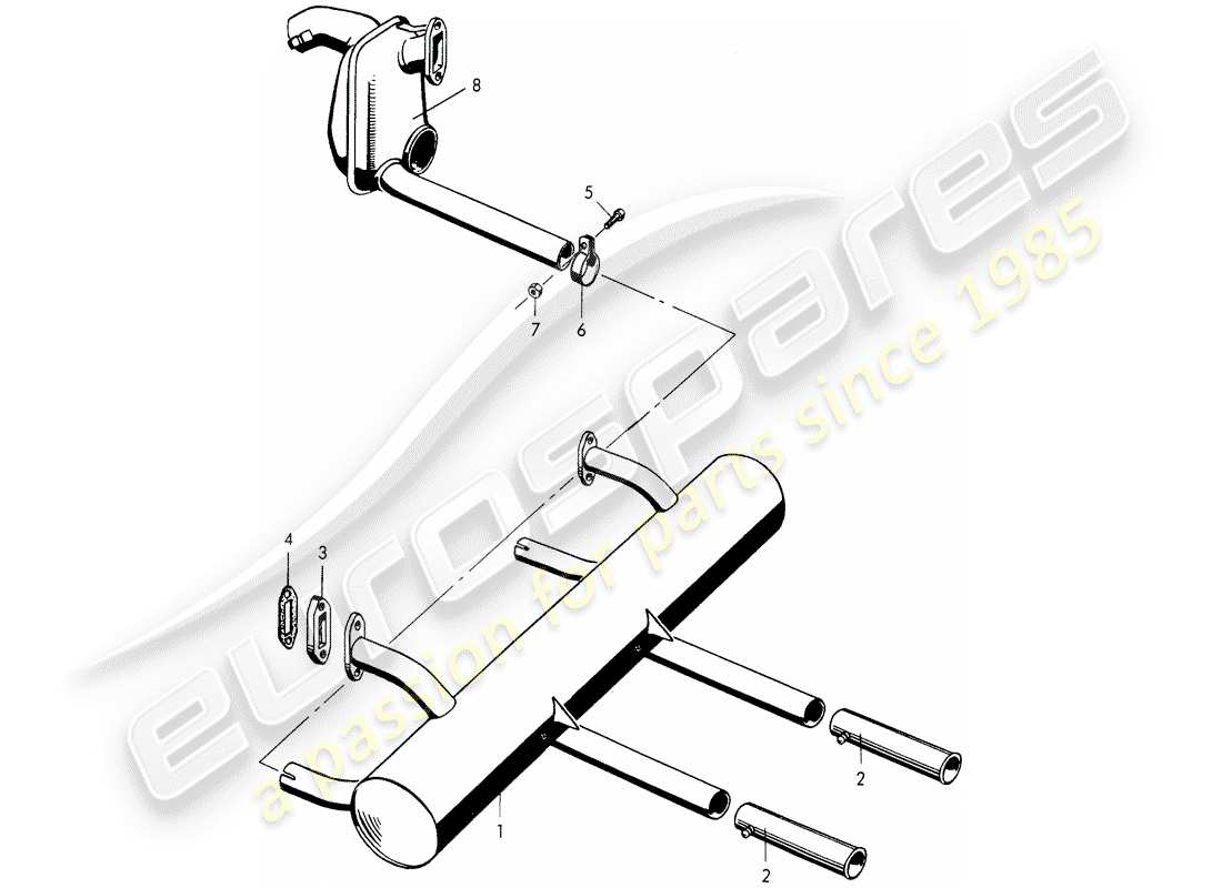 porsche 1954 (356/356a) sistema di scarico - f >> 101 692 - f >> 150 000 - f >> 83 791 schema delle parti