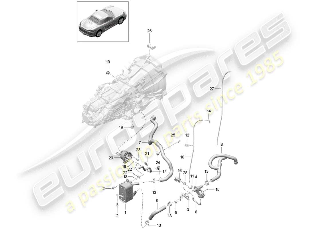 porsche 718 boxster (2019) schema delle parti del cambio manuale