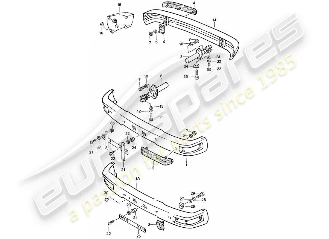 porsche 1986 (944) paraurti - con: - paraurti schema delle parti