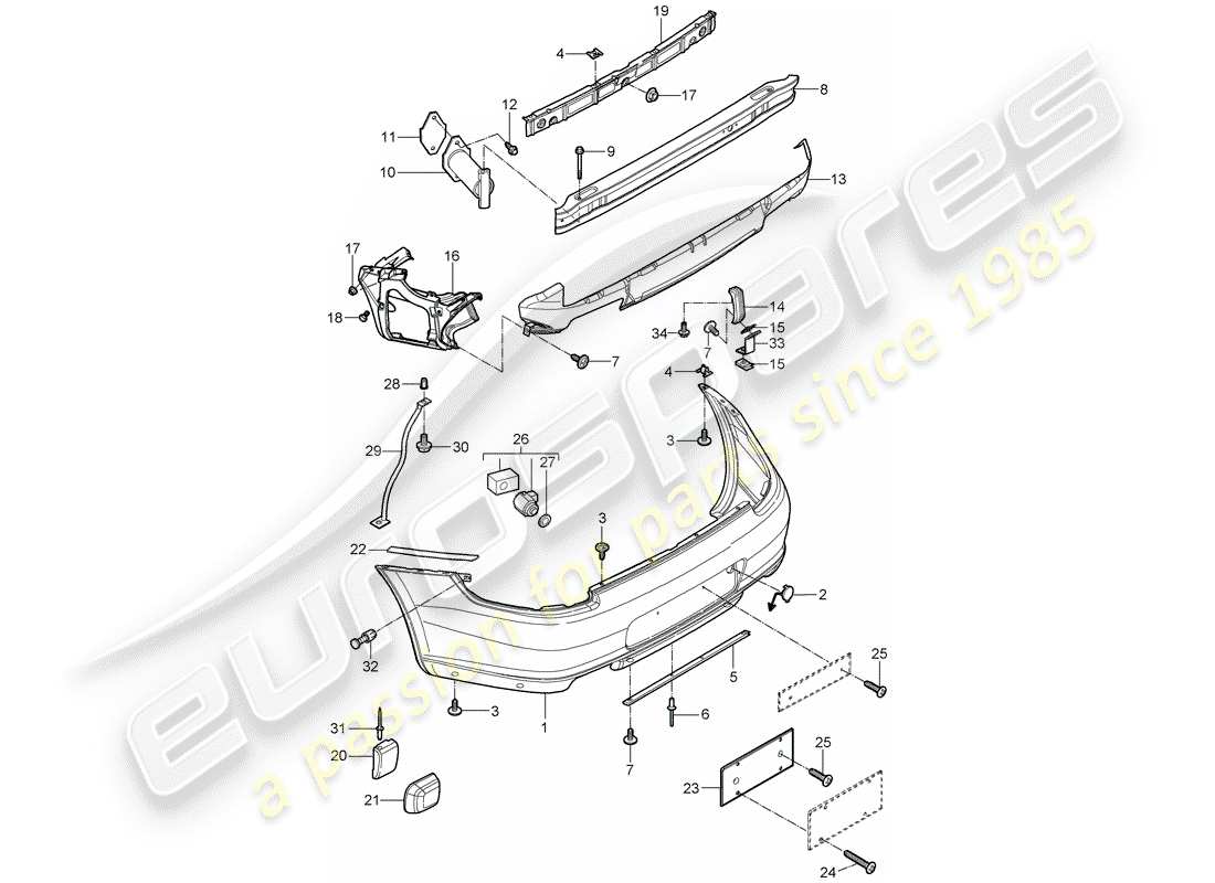 porsche 2007 (997-1) paraurti diagramma delle parti