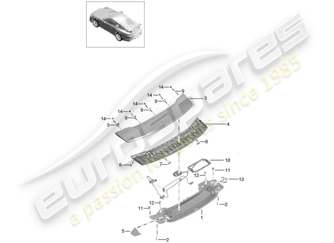 porsche 991r/gt3/rs (2017) schema delle parti spoiler posteriore