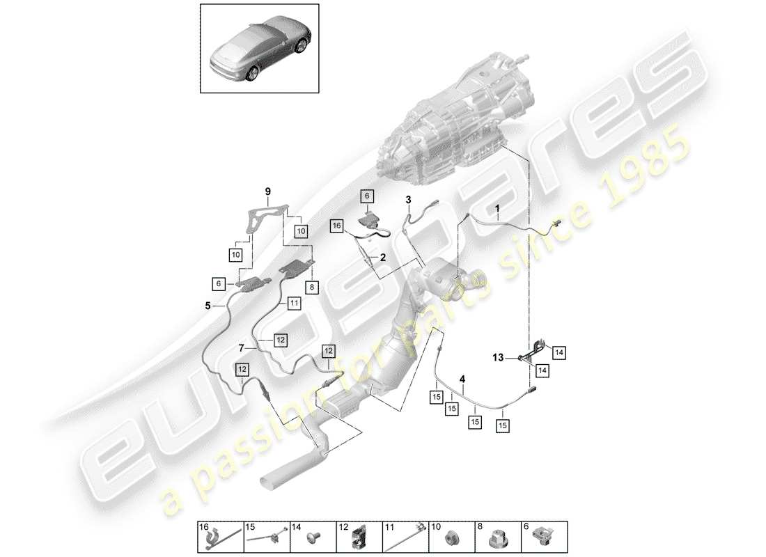 porsche panamera 971 (2019) diagramma delle parti del sistema di scarico