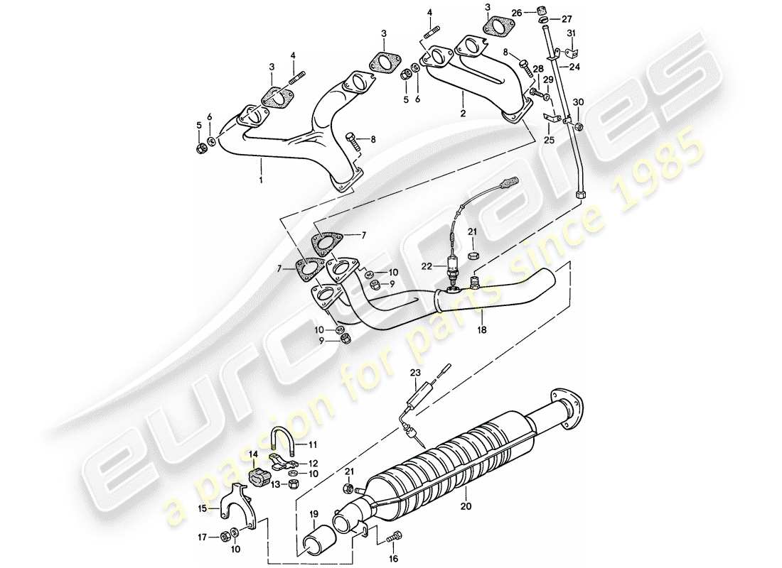 porsche 1987 (924s) sistema di scarico - catalizzatore diagramma delle parti