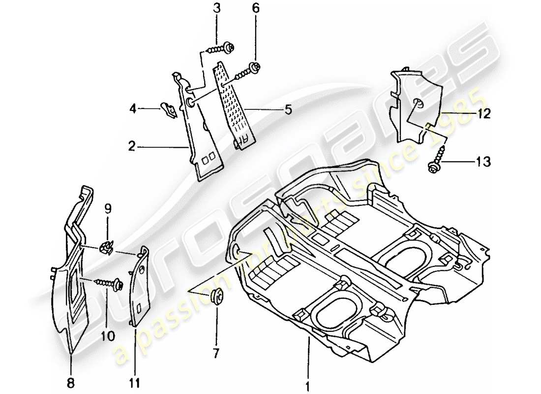 porsche 2005 (996) rivestimento pavimento - profili diagramma delle parti
