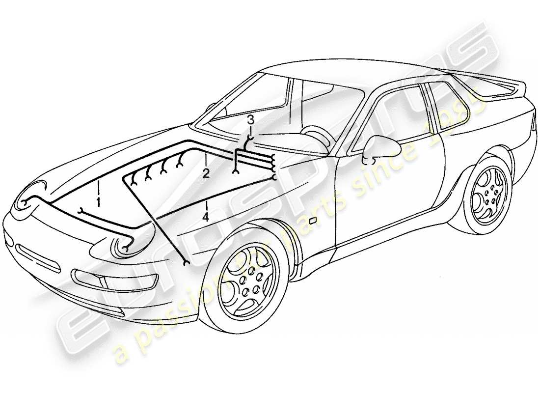 porsche 1994 (968) cablaggi elettrici - vano motore - riscaldatore - condizionatore d'aria schema delle parti