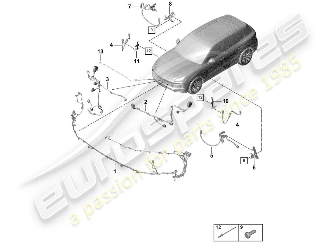 porsche 2020 (cayenne e3 9ya/9yb) cablaggi elettrici schema delle parti