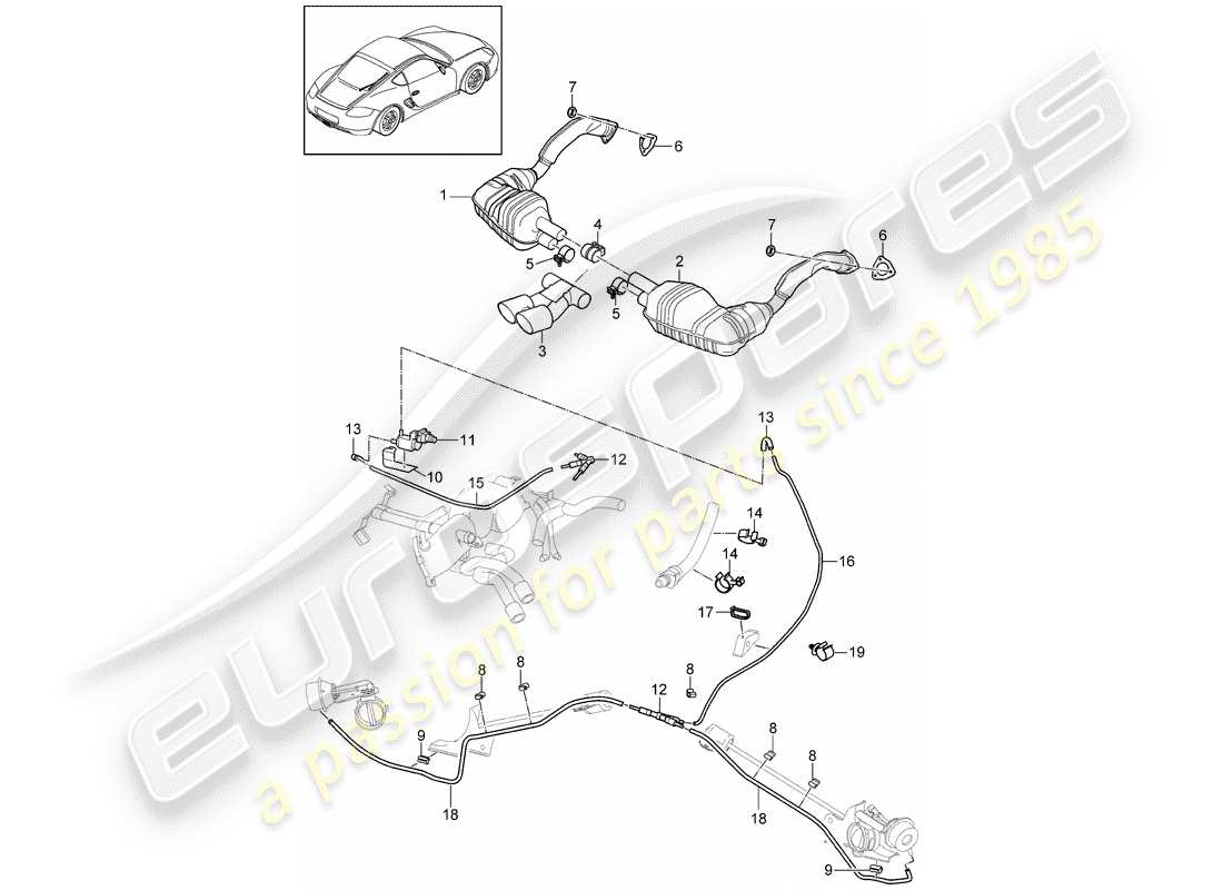 porsche 2011 (987 cayman) diagramma delle parti del sistema di scarico