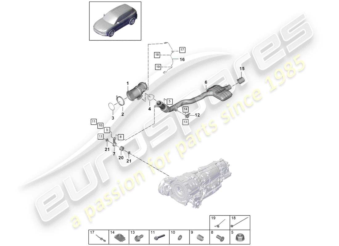 porsche 2020 (cayenne e3 9ya/9yb) diagramma delle parti del sistema di scarico
