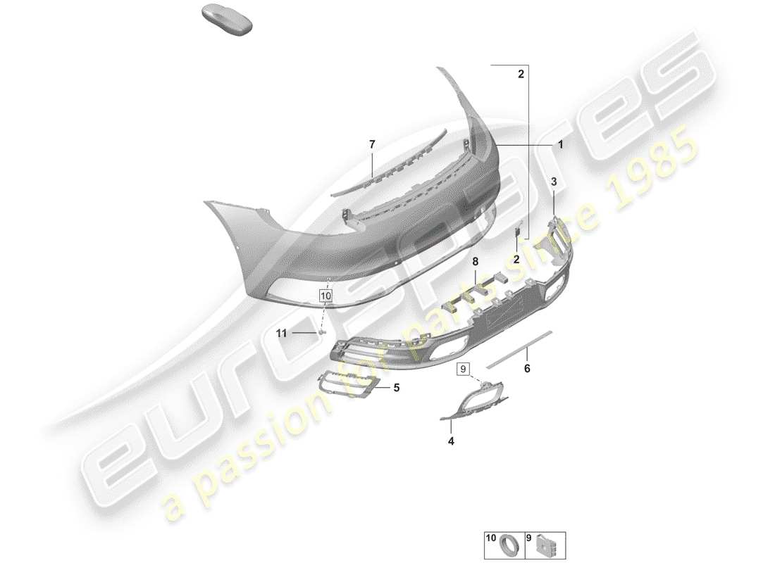 porsche 2019 (992-1) diagramma delle parti del paraurti