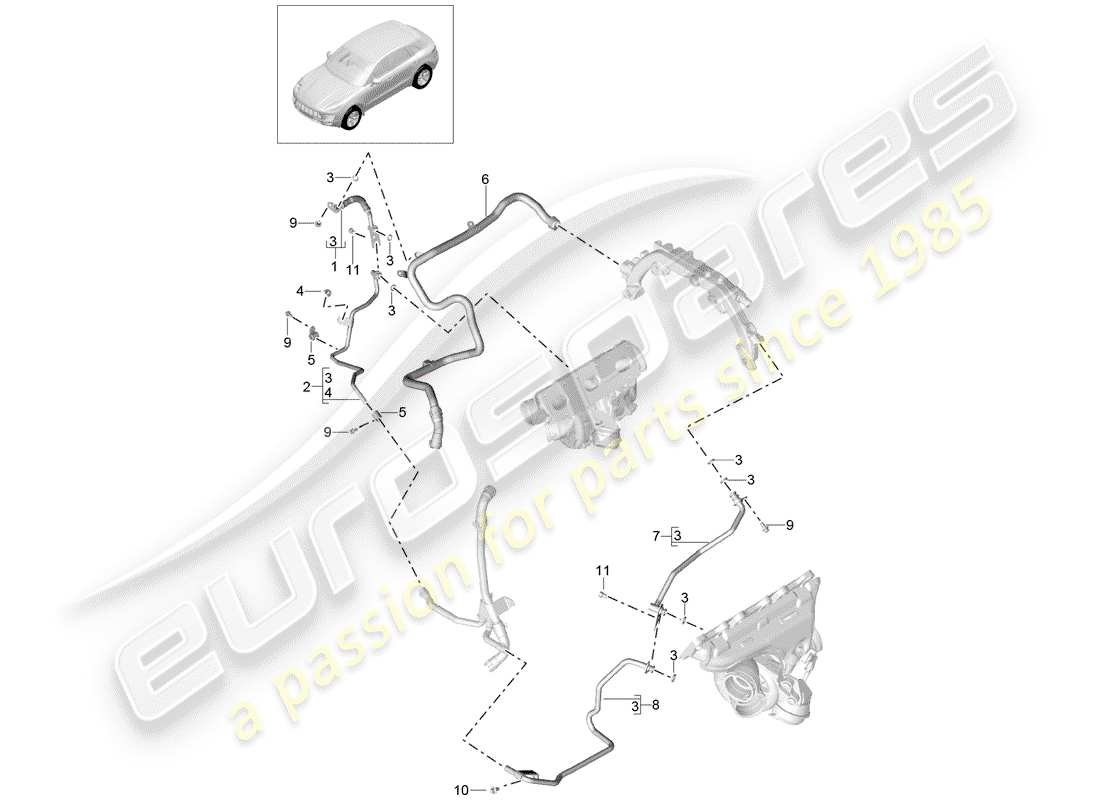 porsche 2016 (macan) diagramma delle parti del tubo dell'acqua