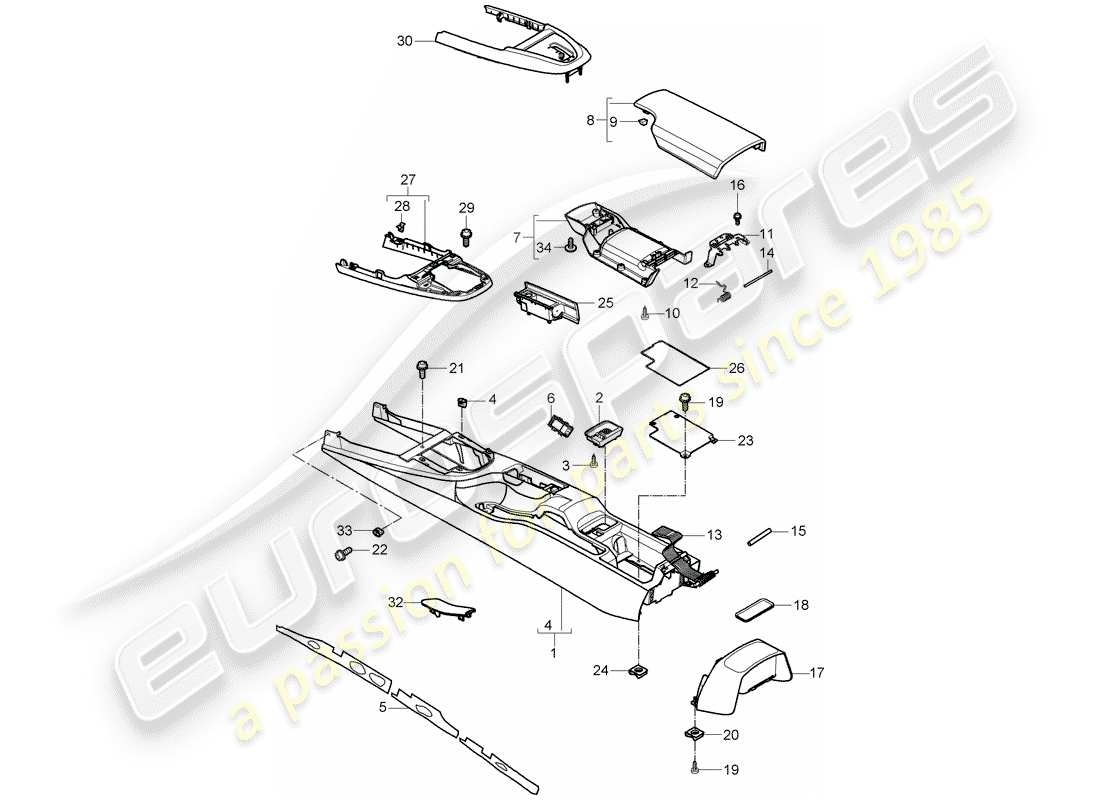 porsche 2011 (997-2 gt3) console centrale diagramma delle parti