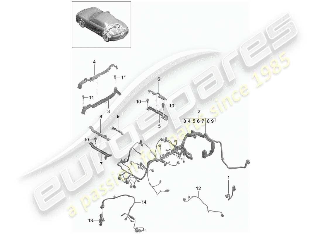 porsche 2014 (981 boxster) cablaggi diagramma delle parti