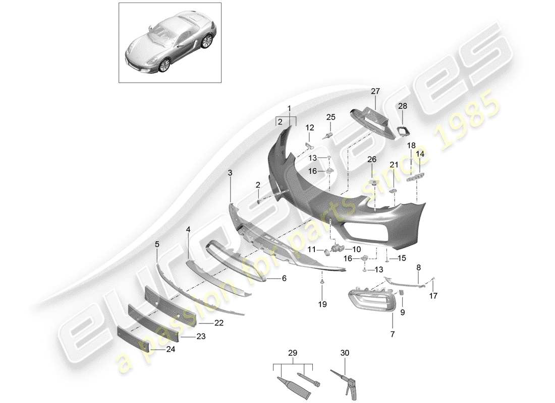 porsche 2014 (981 boxster) paraurti diagramma delle parti