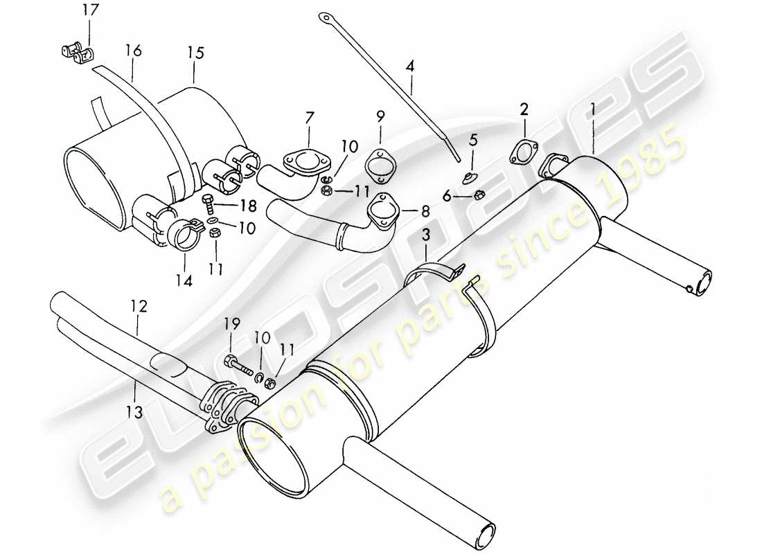 porsche 1963 (356b/356c) impianto di scarico - versione sport - fermo - nr. 1 diagramma delle parti