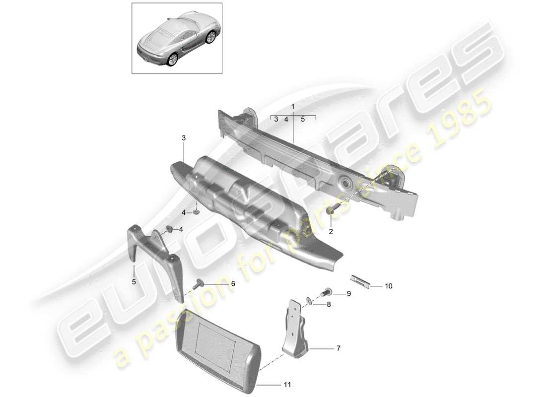 porsche 2015 (981 cayman) staffa paraurti schema delle parti