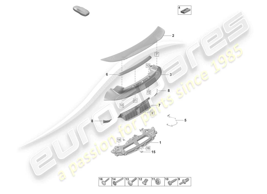 porsche 2019 (992-1) spoiler posteriore aerokit diagramma delle parti