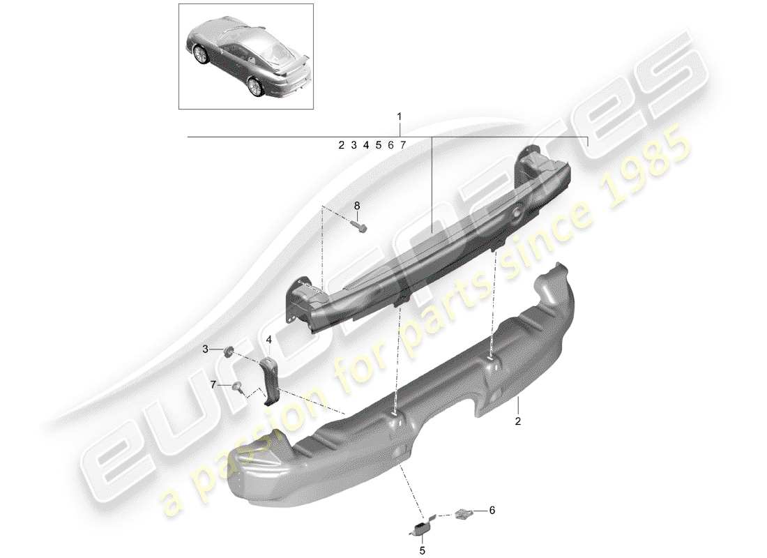 porsche 2016 (991-1 r/gt3/rs) staffa paraurti schema delle parti