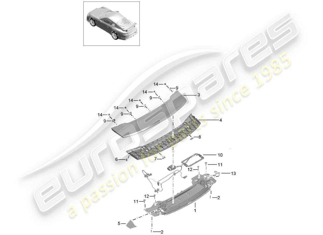 porsche 2016 (991-1 r/gt3/rs) schema delle parti spoiler posteriore