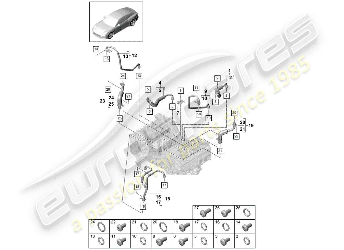 porsche 2017 (panamera 971-1) raffreddamento ad acqua per schema delle parti