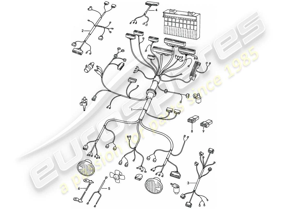 porsche 1982 (944) cablaggi elettrici - vano motore - - dme - - impianto rondella schema delle parti
