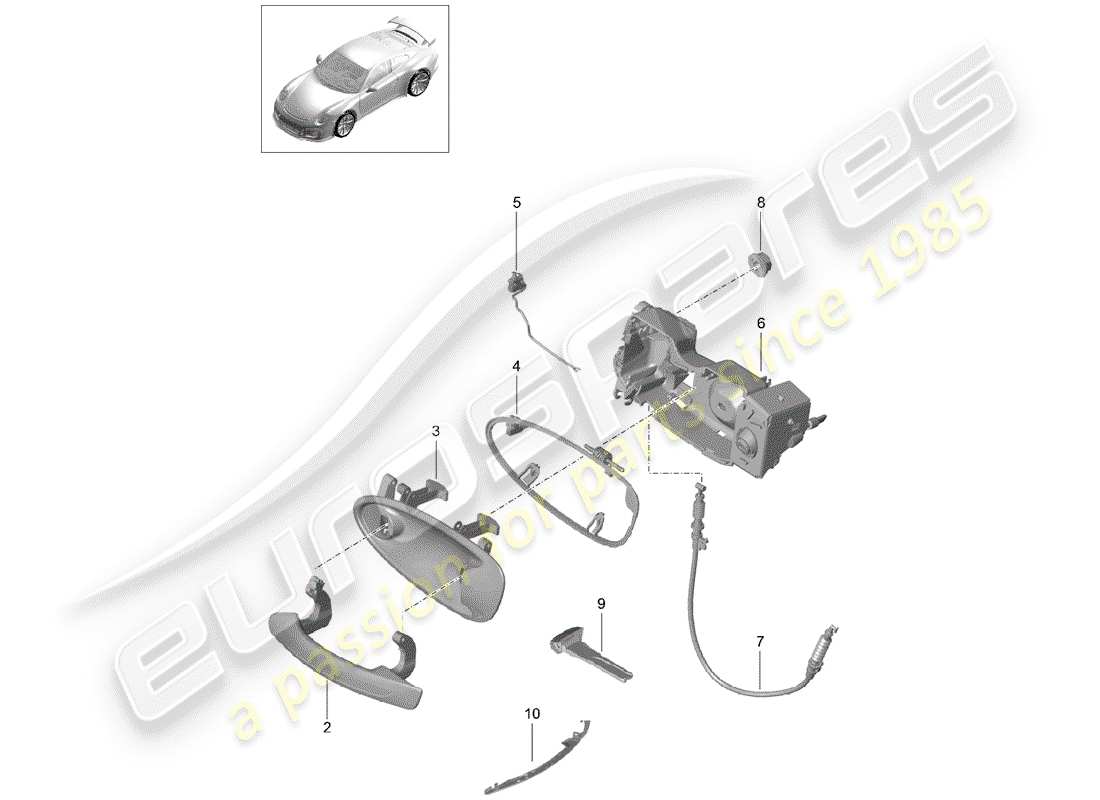 porsche 2017 (991-2 r/gt3/rs) maniglia della porta, esterna diagramma delle parti