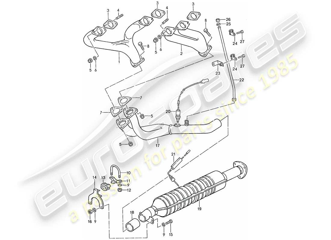 porsche 1989 (944) sistema di scarico - catalizzatore diagramma delle parti