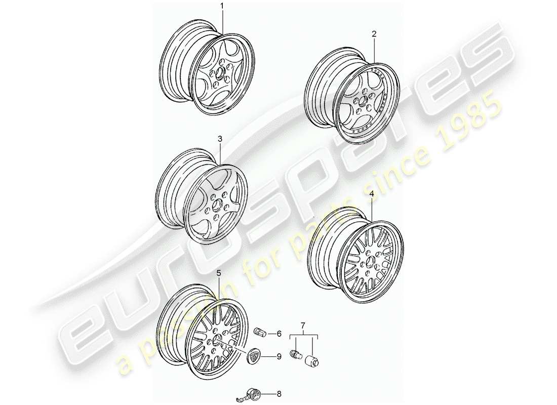 porsche tequipment catalogue (2008) diagramma delle parti del cerchio in lega