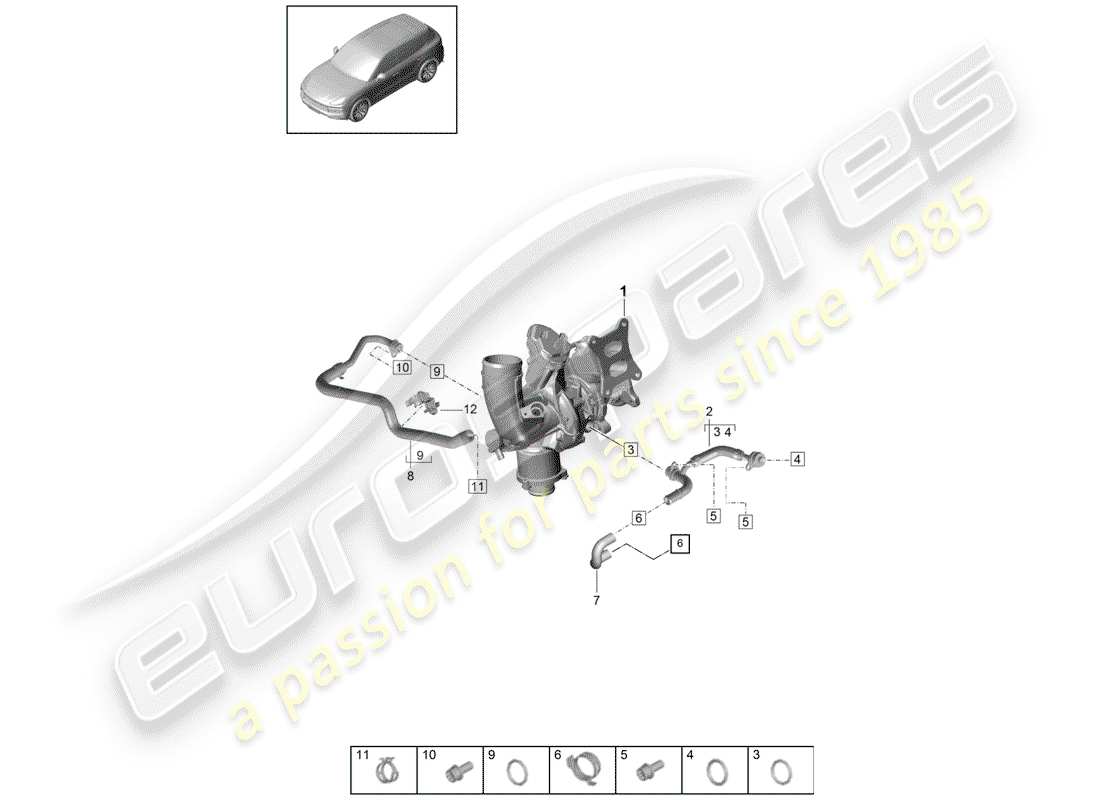 porsche 2019 (cayenne e3 9ya/9yb) raffreddamento ad acqua per diagramma delle parti