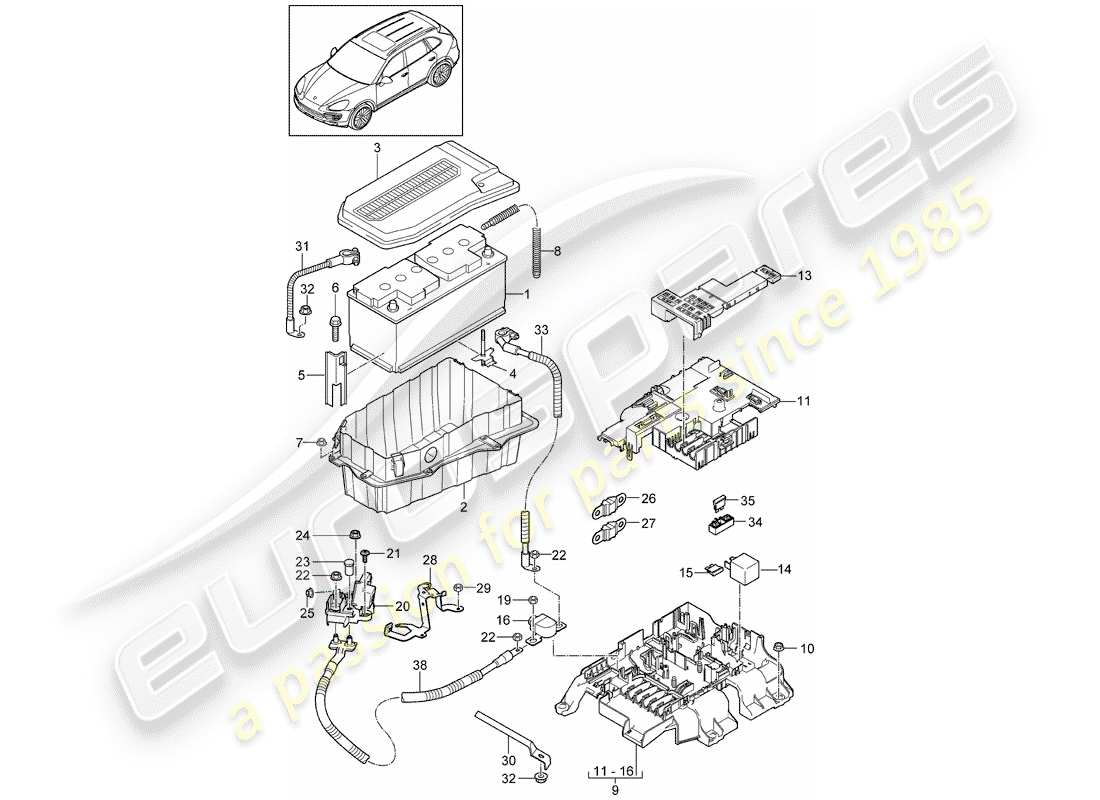 porsche 2013 (cayenne e2 92a) diagramma delle parti della batteria
