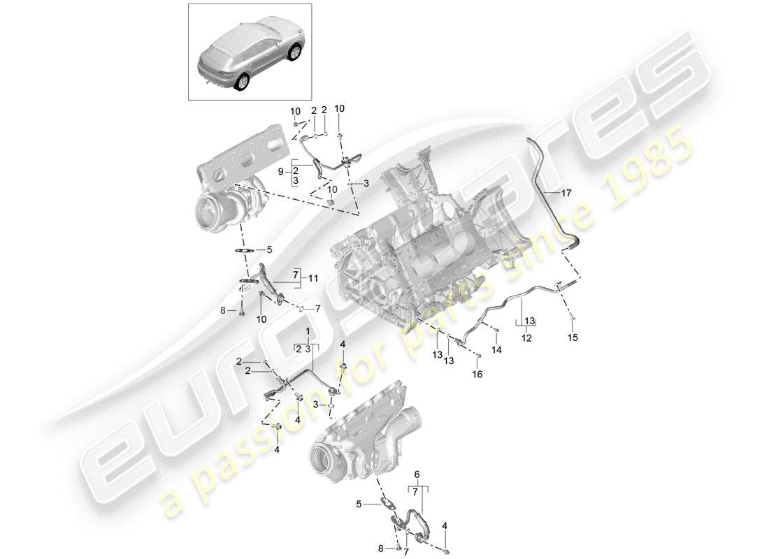 porsche 2016 (macan) diagramma delle parti della linea di ritorno dell'olio
