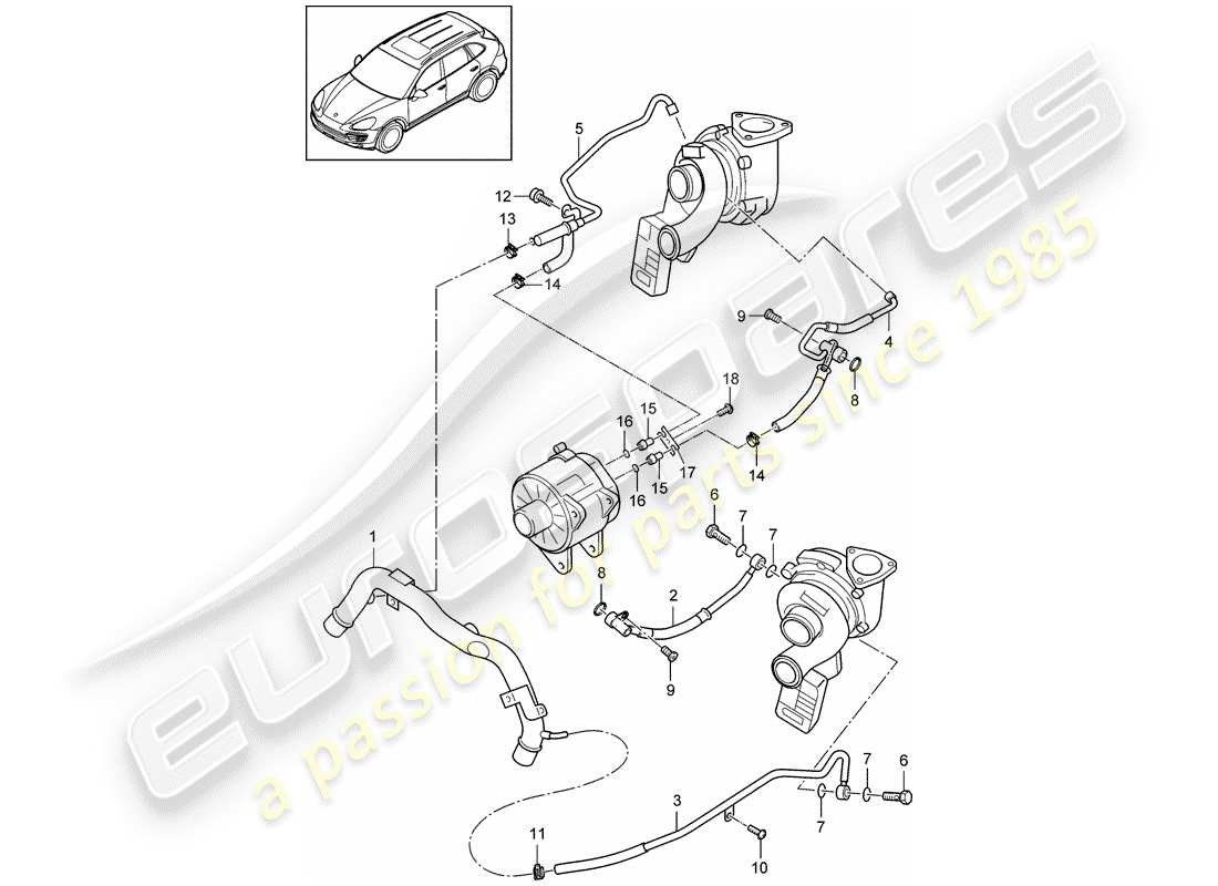 porsche 2014 (cayenne e2 92a) turbocompressore gas di scarico schema delle parti