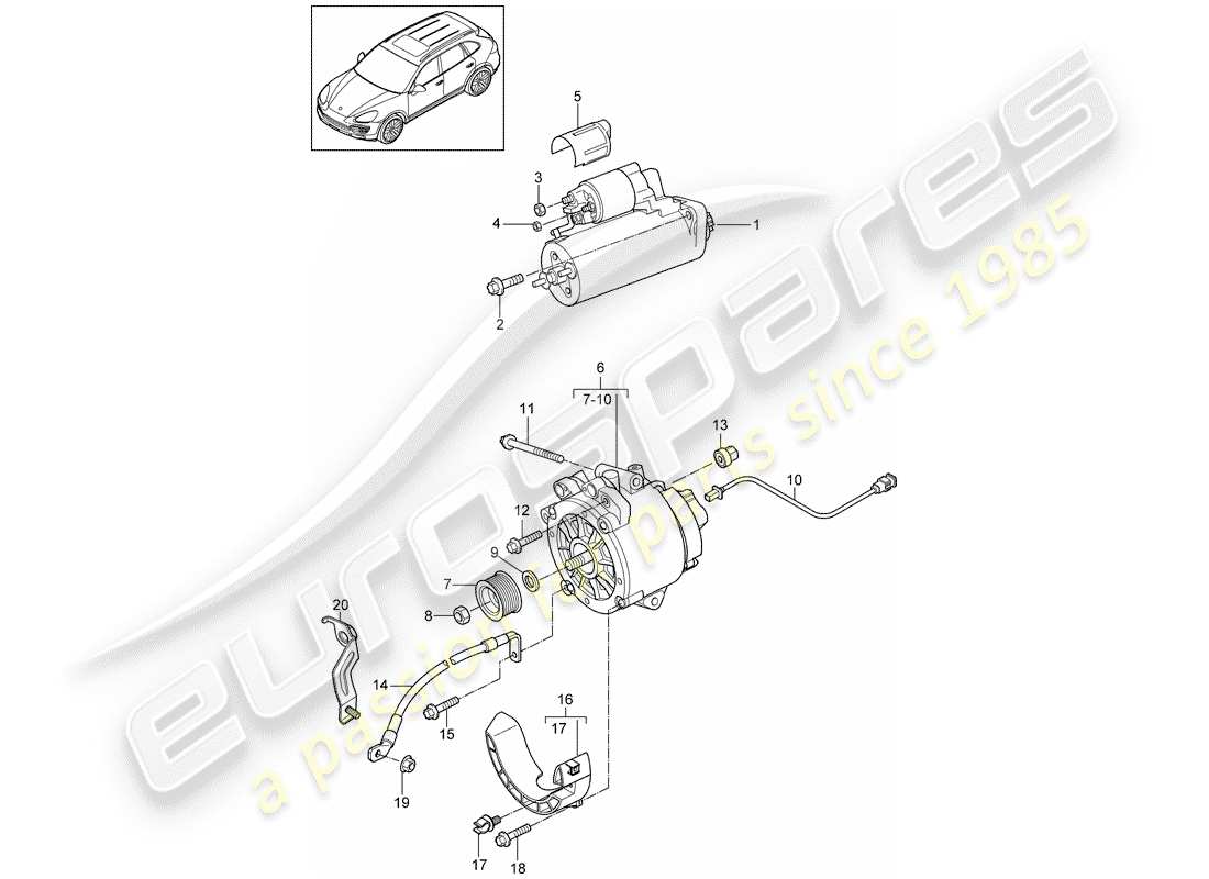 porsche 2014 (cayenne e2 92a) schema delle parti di starter